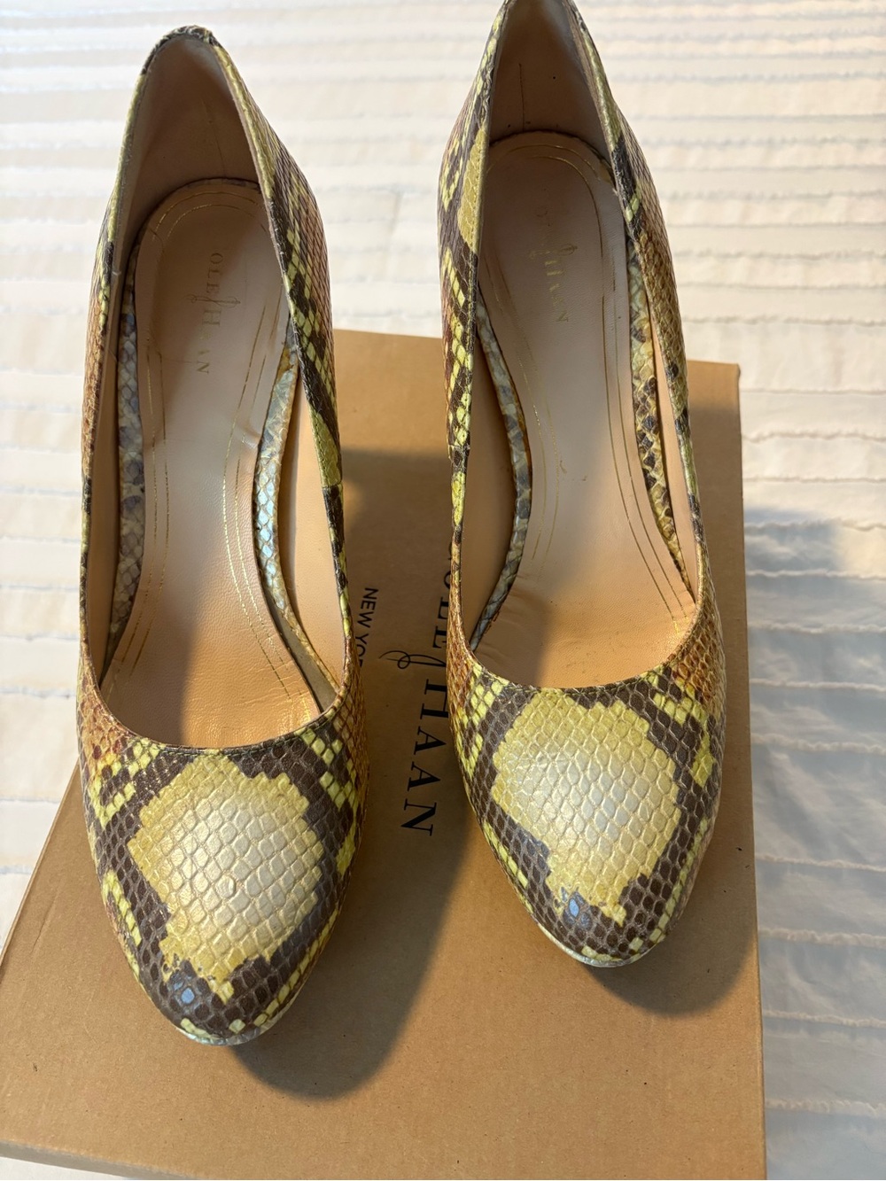 Cole Haan Yellow Snakeskin Pointed-Toe Pumps